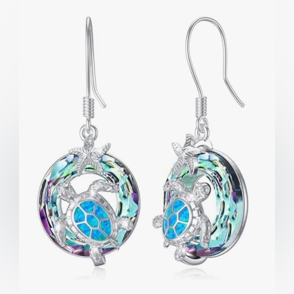 Jewelry - Earrings Iridescent Sea Turtles Ocean Pierced silver tone. NWT